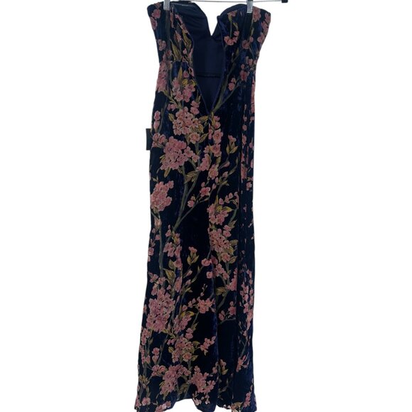 ✨ NWT Lulus Navy Velvet Floral Strapless Maxi Gown XS ✨ - Picture 7 of 8